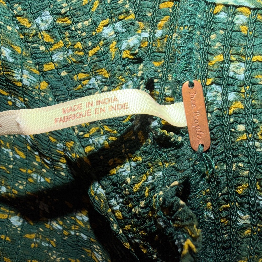 Free People Dark Green Floral Sheer Long-Sleeve Blouse - Picture 9 of 11